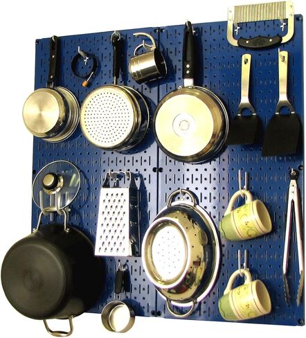 Wall Control Kitchen Pegboard Organizer Pots and Pans Pegboard Pack Storage and Organization Kit with Blue Pegboard and White Accessories in Kuwait