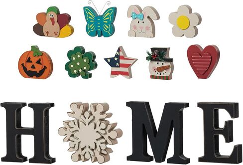 Glitzhome Seasonal Wooden Decor Patriotic American Wood Star Tabletop Signs for Memorial Day 4th of July Decor Holiday Seasonal Interchangeable Signs 13 Pcs Decorative Home Sign Tiered Tray Decor in Saudi Arabia