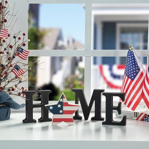 Glitzhome Seasonal Wooden Decor Patriotic American Wood Star Tabletop Signs for Memorial Day 4th of July Decor Holiday Seasonal Interchangeable Signs 13 Pcs Decorative Home Sign Tiered Tray Decor in Saudi Arabia
