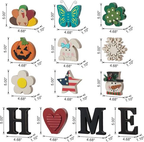 Glitzhome Seasonal Wooden Decor Patriotic American Wood Star Tabletop Signs for Memorial Day 4th of July Decor Holiday Seasonal Interchangeable Signs 13 Pcs Decorative Home Sign Tiered Tray Decor in Saudi Arabia