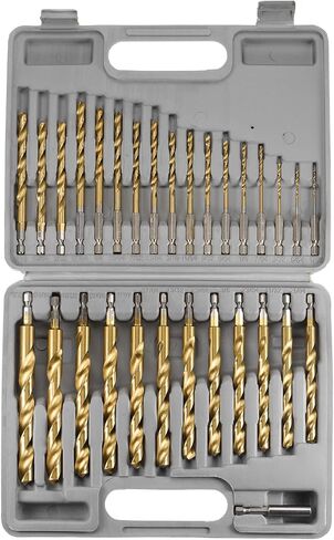 uxcell 29pcs Titanium Twist Drill Bit Set 1/16"- 1/2" Drilling Dia High Speed Steel Drills for Hardened Metal, Stainless Steel, Cast Iron, Wood, Plastic with Case in Saudi Arabia