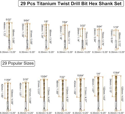 uxcell 29pcs Titanium Twist Drill Bit Set 1/16"- 1/2" Drilling Dia High Speed Steel Drills for Hardened Metal, Stainless Steel, Cast Iron, Wood, Plastic with Case in Saudi Arabia