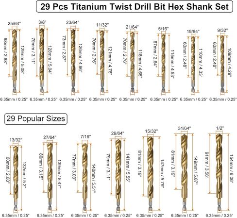uxcell 29pcs Titanium Twist Drill Bit Set 1/16"- 1/2" Drilling Dia High Speed Steel Drills for Hardened Metal, Stainless Steel, Cast Iron, Wood, Plastic with Case in Saudi Arabia