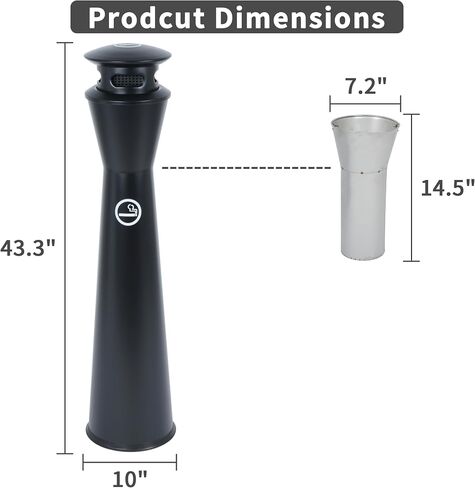 AIWFL 43.3" Standing Butt Receptacle Outdoor Trash Can Removable Garbage Bin Black Waste Container for Home/Apartment/Garage/Hotel/Office in Saudi Arabia