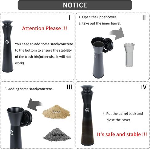 AIWFL 43.3" Standing Butt Receptacle Outdoor Trash Can Removable Garbage Bin Black Waste Container for Home/Apartment/Garage/Hotel/Office in Saudi Arabia
