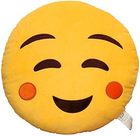 EvZ Emoji Relaxed Face Emoticon Cushion Stuffed Plush Soft Pillow, Official Certified, 32cm Yellow in Saudi Arabia