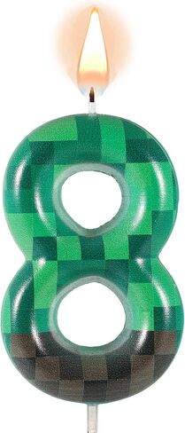 TNT Themed Birthday Candles for Cake, Green Number Birthday Candles Pixel Birthday Candles TNT Cake Toppers for Birthday Wedding Baby Shower Video Game Party Supplies Decoration (Number 8) in Saudi Arabia