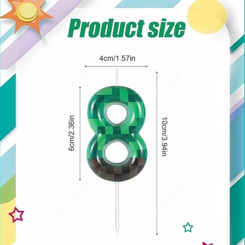 TNT Themed Birthday Candles for Cake, Green Number Birthday Candles Pixel Birthday Candles TNT Cake Toppers for Birthday Wedding Baby Shower Video Game Party Supplies Decoration (Number 8) in Saudi Arabia