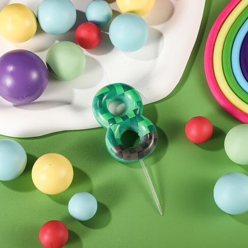 TNT Themed Birthday Candles for Cake, Green Number Birthday Candles Pixel Birthday Candles TNT Cake Toppers for Birthday Wedding Baby Shower Video Game Party Supplies Decoration (Number 8) in Saudi Arabia