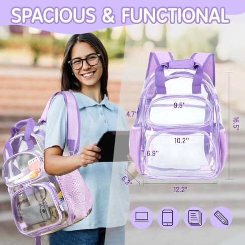 deli Clear Backpack for School, Heavy Duty PVC Transparent Bookbag for Boys and Girls, See Through Backpack for College Work Travel, Grey in Saudi Arabia