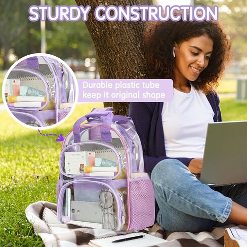 deli Clear Backpack for School, Heavy Duty PVC Transparent Bookbag for Boys and Girls, See Through Backpack for College Work Travel, Grey in Saudi Arabia