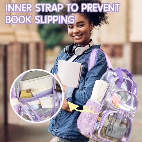 deli Clear Backpack for School, Heavy Duty PVC Transparent Bookbag for Boys and Girls, See Through Backpack for College Work Travel, Grey in Saudi Arabia