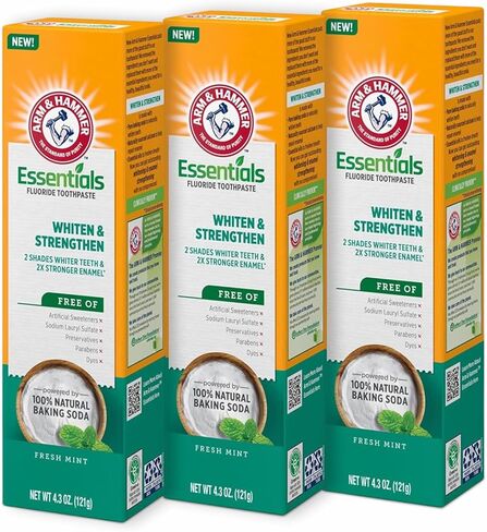 Essentials Whiten and Strengthen Fluoride Toothpaste – Whitening Toothpaste with Natural Baking Soda – Fresh Mint Taste – No Parabens or Artificial Ingredients – 3-Pack in Saudi Arabia