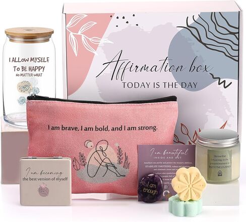 8 قطع من هدايا الصحة العقلية للنساء، صندوق هدايا يومي للتأكيد يتضمن كوبًا زجاجيًا للتشجيع، بطاقة تأكيد إيجابية، شمعة عطرية كريستالية للشفاء من أجل اليقظة والتأمل والرصانة in Kuwait