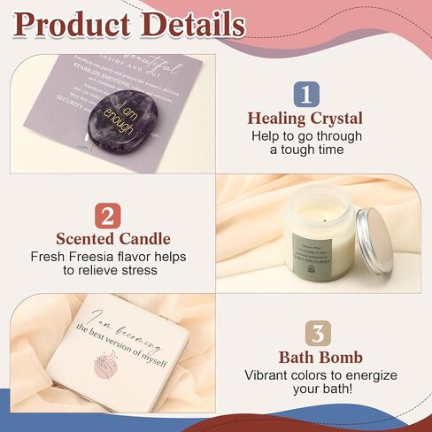 8 قطع من هدايا الصحة العقلية للنساء، صندوق هدايا يومي للتأكيد يتضمن كوبًا زجاجيًا للتشجيع، بطاقة تأكيد إيجابية، شمعة عطرية كريستالية للشفاء من أجل اليقظة والتأمل والرصانة in Kuwait