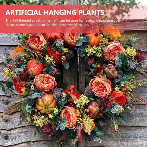 13.16 بوصة إكليل الخريف من أوراق القيقب الاصطناعي إكليل مع عنب الثعلب اليقطين لمهرجان عيد الشكر الخريف ساحة الباب الأمامي الداخلي نافذة المنزل ديكور المزرعة in Kuwait
