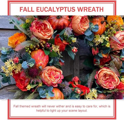 13.16 بوصة إكليل الخريف من أوراق القيقب الاصطناعي إكليل مع عنب الثعلب اليقطين لمهرجان عيد الشكر الخريف ساحة الباب الأمامي الداخلي نافذة المنزل ديكور المزرعة in Kuwait