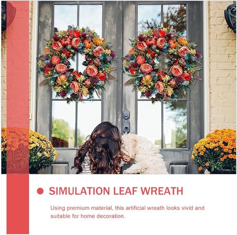13.16 بوصة إكليل الخريف من أوراق القيقب الاصطناعي إكليل مع عنب الثعلب اليقطين لمهرجان عيد الشكر الخريف ساحة الباب الأمامي الداخلي نافذة المنزل ديكور المزرعة in Kuwait