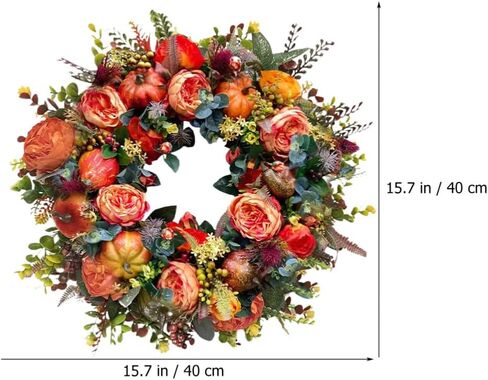 13.16 بوصة إكليل الخريف من أوراق القيقب الاصطناعي إكليل مع عنب الثعلب اليقطين لمهرجان عيد الشكر الخريف ساحة الباب الأمامي الداخلي نافذة المنزل ديكور المزرعة in Kuwait