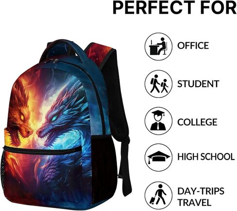 التنين حقيبة الظهر الأزرق الأحمر النار التنين على ظهره للمراهقين أطفال بنين بنات، التنين المدرسة حقيبة كمبيوتر محمول، الوحش الحيوان مقاومة للماء السفر Daypack الكمبيوتر لطلاب المرحلة الابتدائية المتوسطة in Kuwait