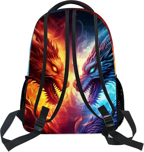 التنين حقيبة الظهر الأزرق الأحمر النار التنين على ظهره للمراهقين أطفال بنين بنات، التنين المدرسة حقيبة كمبيوتر محمول، الوحش الحيوان مقاومة للماء السفر Daypack الكمبيوتر لطلاب المرحلة الابتدائية المتوسطة in Kuwait