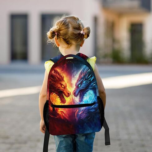 التنين حقيبة الظهر الأزرق الأحمر النار التنين على ظهره للمراهقين أطفال بنين بنات، التنين المدرسة حقيبة كمبيوتر محمول، الوحش الحيوان مقاومة للماء السفر Daypack الكمبيوتر لطلاب المرحلة الابتدائية المتوسطة in Kuwait