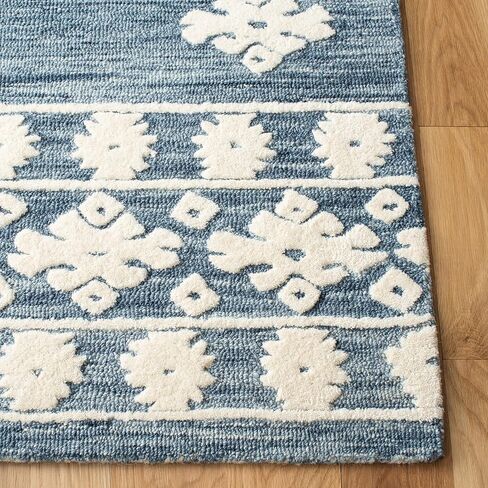 Safavieh Aspen Collection Runner Rug - 2'3" x 9', Navy & Ivory, Handmade Moroccan Boho Tribal Wool, Ideal for High Traffic Areas in Living Room, Bedroom (APN550N) in Saudi Arabia