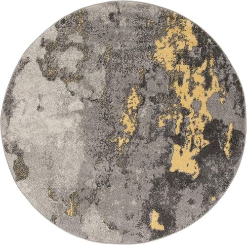 SAFAVIEH Adirondack Collection 4' Round Grey / Yellow ADR134H Modern Abstract Non-Shedding Dining Room Entryway Foyer Living Room Bedroom Area Rug in Saudi Arabia