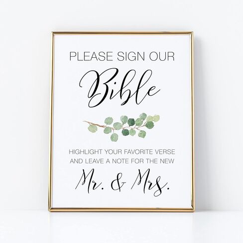 Bible Guestbook Sign for Wedding | (1) 8x10 Watercolor Eucalyptus Greenery on Thick Cardstock Paper | Please Sign Our Bible Guest Book For Reception - NOT FRAMED in Saudi Arabia