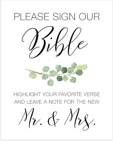 Bible Guestbook Sign for Wedding | (1) 8x10 Watercolor Eucalyptus Greenery on Thick Cardstock Paper | Please Sign Our Bible Guest Book For Reception - NOT FRAMED in Saudi Arabia