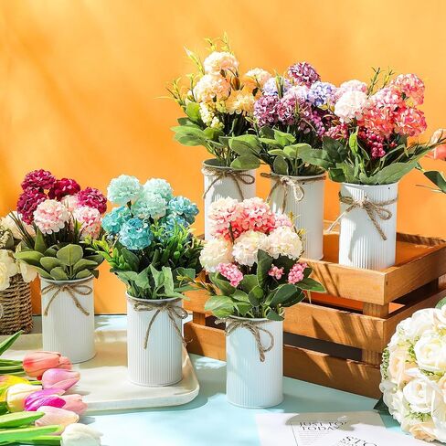 6 Sets Summer Fall Table Centerpieces Decor Artificial Hydrangeas with Vase and Hemp Rope Flowers Floral Arrangement Faux Flowers Fake Hydrangea Bouquets for Table Wedding Home Office Party in Saudi Arabia