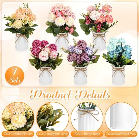 6 Sets Summer Fall Table Centerpieces Decor Artificial Hydrangeas with Vase and Hemp Rope Flowers Floral Arrangement Faux Flowers Fake Hydrangea Bouquets for Table Wedding Home Office Party in Saudi Arabia