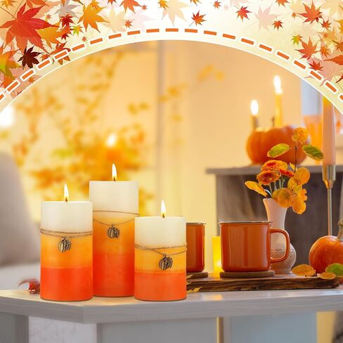 مجموعة من 3 شموع عمودية معطرة، شموع عمودية مزخرفة، شموع معطرة ذات طبقات، شموع نظيفة تدوم طويلاً، شموع عمودية مع زخارف لغرفة الحفلات المنزلية، 3 أحجام (الخريف) in Kuwait