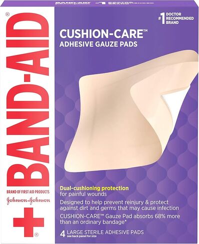 وسادة شاش لاصقة للعناية بالوسائد من ماركة Band-Aid للإسعافات الأولية، كبيرة، 4.5 بوصة × 5.5 بوصة، 4 قيراط in Kuwait