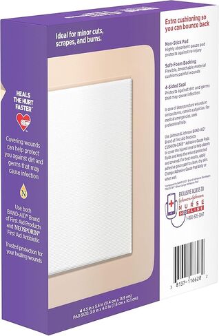 وسادة شاش لاصقة للعناية بالوسائد من ماركة Band-Aid للإسعافات الأولية، كبيرة، 4.5 بوصة × 5.5 بوصة، 4 قيراط in Kuwait