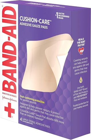 وسادة شاش لاصقة للعناية بالوسائد من ماركة Band-Aid للإسعافات الأولية، كبيرة، 4.5 بوصة × 5.5 بوصة، 4 قيراط in Kuwait