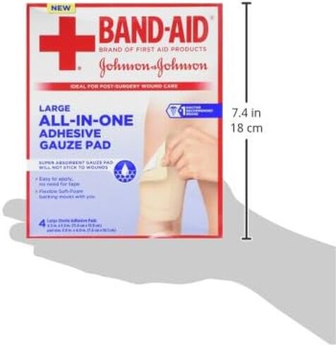 وسادة شاش لاصقة للعناية بالوسائد من ماركة Band-Aid للإسعافات الأولية، كبيرة، 4.5 بوصة × 5.5 بوصة، 4 قيراط in Kuwait