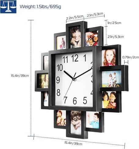 إطار الصورة على مدار الساعة صورة مجمعة 12 صورة عرض DIY ساعة الحائط Photowall الجدار شنقا ديكور المنزل - اصنع ساعة متعددة الصور الخاصة بك - بقعة الولايات المتحدة in Kuwait