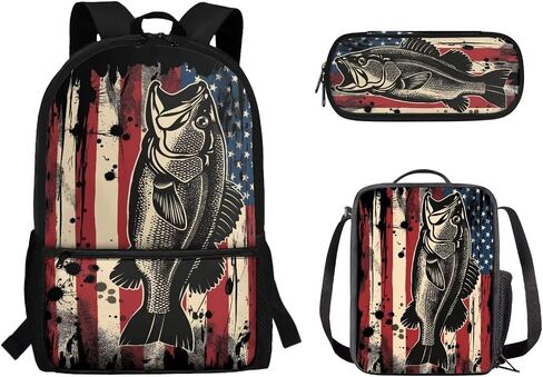 American Flag Deer Print School Backpack with Lunch Box Pencil Case 3 In 1 School Bag Book Bag for Kids Teen Boys Lager Capacity Student Bookbags Casual Shoulder Bags Daypack in Saudi Arabia