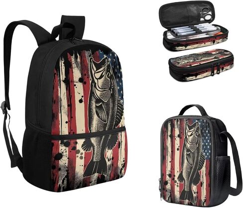 American Flag Deer Print School Backpack with Lunch Box Pencil Case 3 In 1 School Bag Book Bag for Kids Teen Boys Lager Capacity Student Bookbags Casual Shoulder Bags Daypack in Saudi Arabia