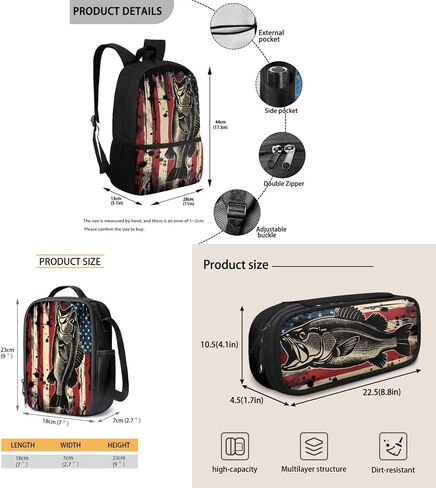 American Flag Deer Print School Backpack with Lunch Box Pencil Case 3 In 1 School Bag Book Bag for Kids Teen Boys Lager Capacity Student Bookbags Casual Shoulder Bags Daypack in Saudi Arabia