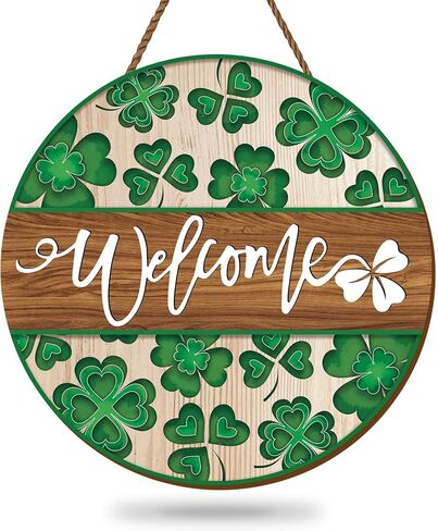 St. Patrick's Day Welcome Door Sign Clover Shamrock Wooden Hanging Sign Shamrock Welcome Door Hanger Sign for Irish Holiday Indoor Outdoor Home Farmhouse Wall Window Decor in Saudi Arabia