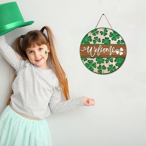 St. Patrick's Day Welcome Door Sign Clover Shamrock Wooden Hanging Sign Shamrock Welcome Door Hanger Sign for Irish Holiday Indoor Outdoor Home Farmhouse Wall Window Decor in Saudi Arabia