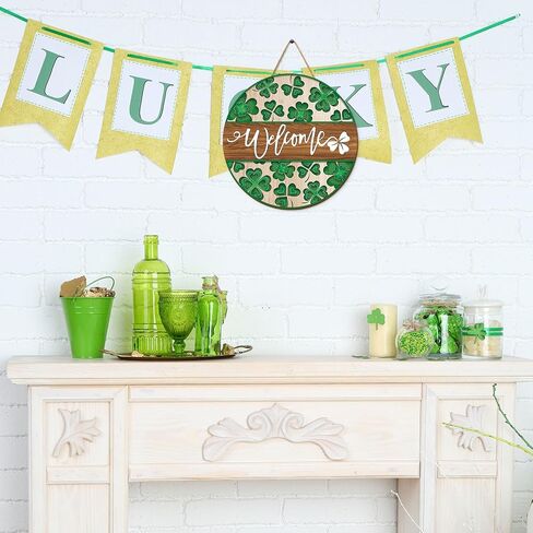 St. Patrick's Day Welcome Door Sign Clover Shamrock Wooden Hanging Sign Shamrock Welcome Door Hanger Sign for Irish Holiday Indoor Outdoor Home Farmhouse Wall Window Decor in Saudi Arabia