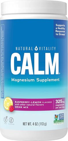 Natural Vitality Calm, Magnesium Citrate Supplement, Anti-Stress Drink Mix Powder, Gluten Free, Vegan, & Non-GMO, Raspberry Lemon, 4 oz in Kuwait