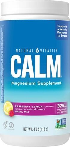 Natural Vitality Calm, Magnesium Citrate Supplement, Anti-Stress Drink Mix Powder, Gluten Free, Vegan, & Non-GMO, Raspberry Lemon, 4 oz in Kuwait