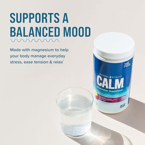 Natural Vitality Calm, Magnesium Citrate Supplement, Anti-Stress Drink Mix Powder, Gluten Free, Vegan, & Non-GMO, Raspberry Lemon, 4 oz in Kuwait