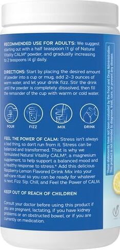 Natural Vitality Calm, Magnesium Citrate Supplement, Anti-Stress Drink Mix Powder, Gluten Free, Vegan, & Non-GMO, Raspberry Lemon, 4 oz in Kuwait
