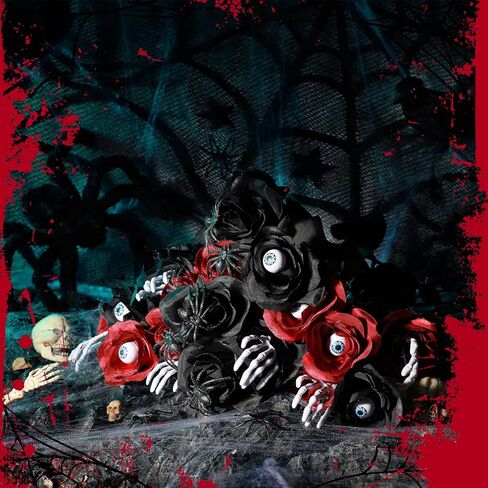 36 Pcs Halloween Flowers with Eyeball and Skeleton Hand,Halloween Floral Picks Fake Bouquet Eyeball,Two Color Roses Artificial Flowers with Black Eucalyptus Stems for Gothic,Table Decorations in Kuwait