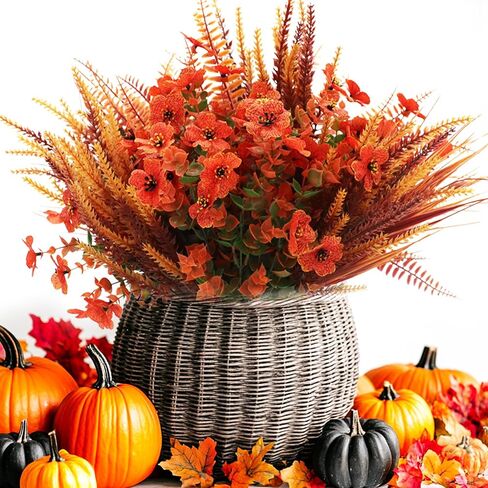 16 Bundles Artificial Fall Flowers Outdoor,No Fade Fake Plastic Flowers Mums, Faux Autumn Plants for Hanging Planters Outside Garden Porch Window Box Home Wedding Thanksgiving Decor (Orange Mixed) in Saudi Arabia